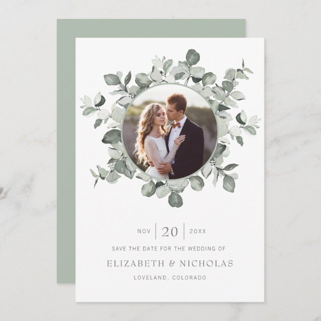 Reserva La Fecha Eucalyptus Save The Date Photo Boda (Anverso / Reverso)