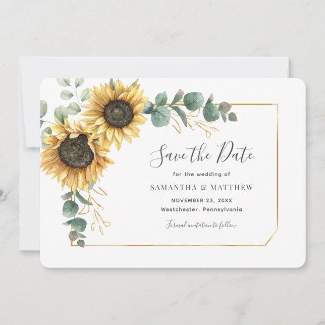 Reserva La Fecha Eucalyptus Sunflower Floral Geométrica (Anverso)