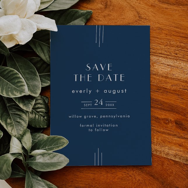 Reserva La Fecha EVERLY Classic Modern Art Deco Navy Blue Wedding (EVERLY Classic Modern Art Deco Navy Blue Wedding Save The Date)