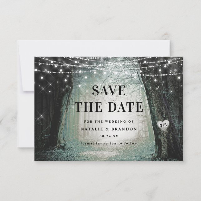 Reserva La Fecha Evermore | Bosque lechero encantado | Boda Moss (Anverso)