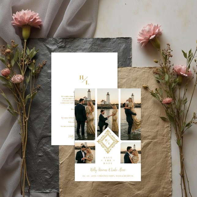 Reserva La Fecha Exquisite Original 5-Photo Collage Wedding (Exquisite Original 5-Photo Collage Wedding Save the Date Card Design. )