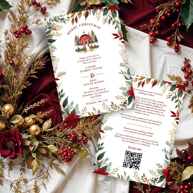 Reserva La Fecha Exquisite Rustic Barn Farmhouse Fall Floral Frame (Exquisite Rustic Christmas Country Church Style with Delicate Narrow Botanical Christmas Wildflowers)