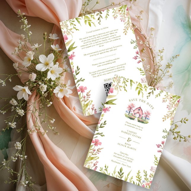 Reserva La Fecha Exquisite Rustic Church Country Spring Frame (Exquisite Rustic Church Classic Country Style with Delicate Narrow Botanical Spring Wildflowers.)