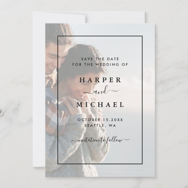 Reserva La Fecha Faded Photo Elegant Wedding Save the Date Card (Anverso)