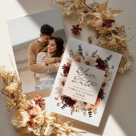 Reserva La Fecha Fall Boho Floral Save the Date Photo Card