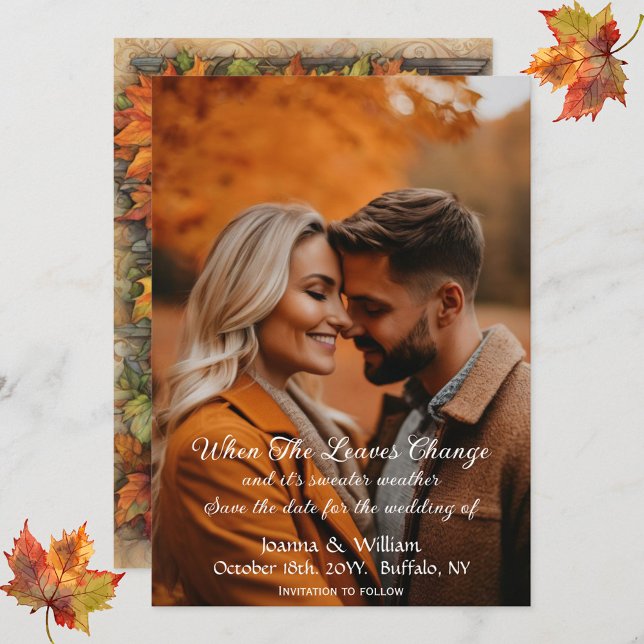 Reserva La Fecha Fall Leaves Photo Wedding Guardar la fecha (Subido por el creador)