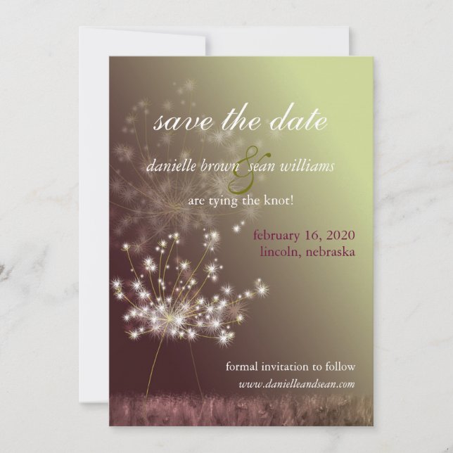 Reserva La Fecha Fall Meadow Dandelion Wedding Save the Date (Anverso)