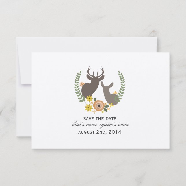 Reserva La Fecha Fall Wedding Floral Deer Save The Date (Anverso)