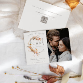 Reserva La Fecha Fall Wildflowers Monograma Escudo QR Photo Boda