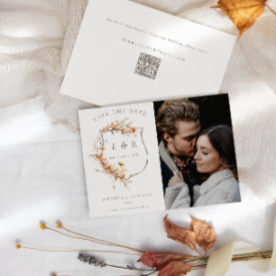Reserva La Fecha Fall Wildflowers Monograma Escudo QR Photo Boda