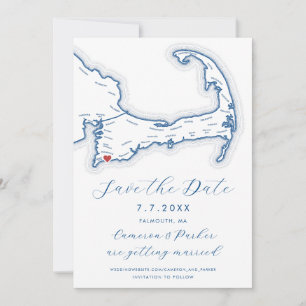Reserva La Fecha Falmouth MAMÁES Cabo Cod Map Boda Azul de la Marin