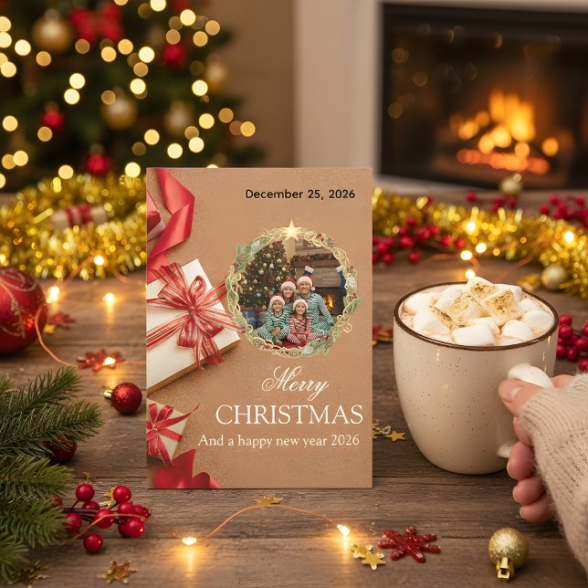 Reserva La Fecha Family Christmas Photo Card 2026 | Red Gift Design (Subido por el creador)