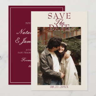 Reserva La Fecha Fancy Burgundy Crema Dinero Antiguo Foto Boda
