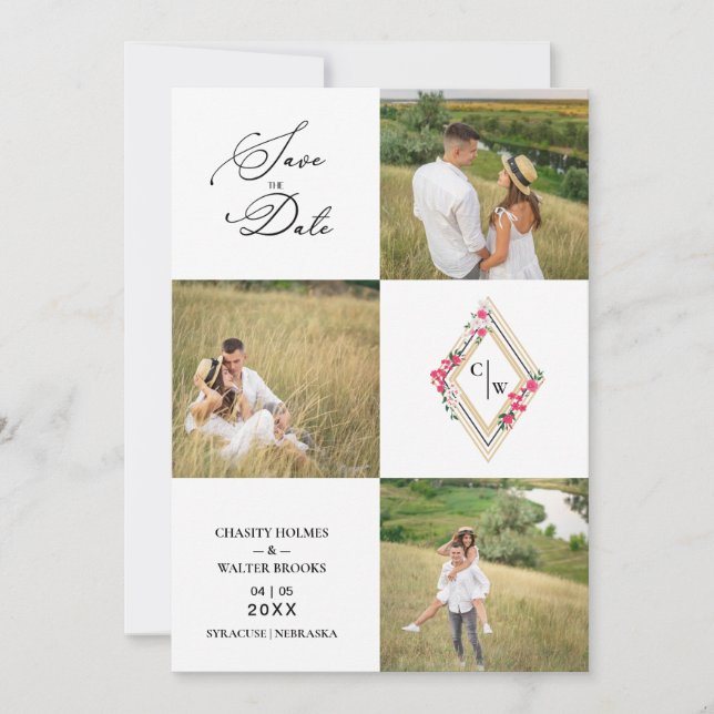 Reserva La Fecha Fancy Modern Collage 3 Photos Wedding Couple (Anverso)