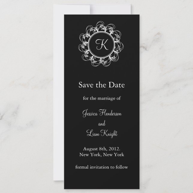Reserva La Fecha Fancy Monograma Save the Date (negro) (Anverso)