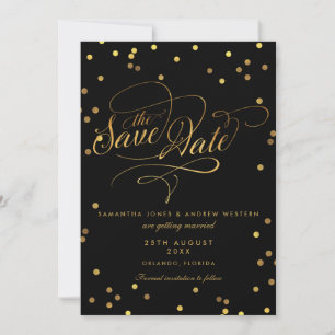Reserva La Fecha Fancy Script Oro Confeti Boda Guardar La Fecha