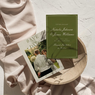 Reserva La Fecha Fancy Verde Oliva Dinero Antiguo Foto Boda