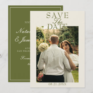 Reserva La Fecha Fancy Verde Oliva Dinero Antiguo Foto Boda