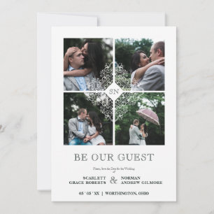 Reserva La Fecha Fancy White Flourish Lace Effect 4 Photos Wedding 