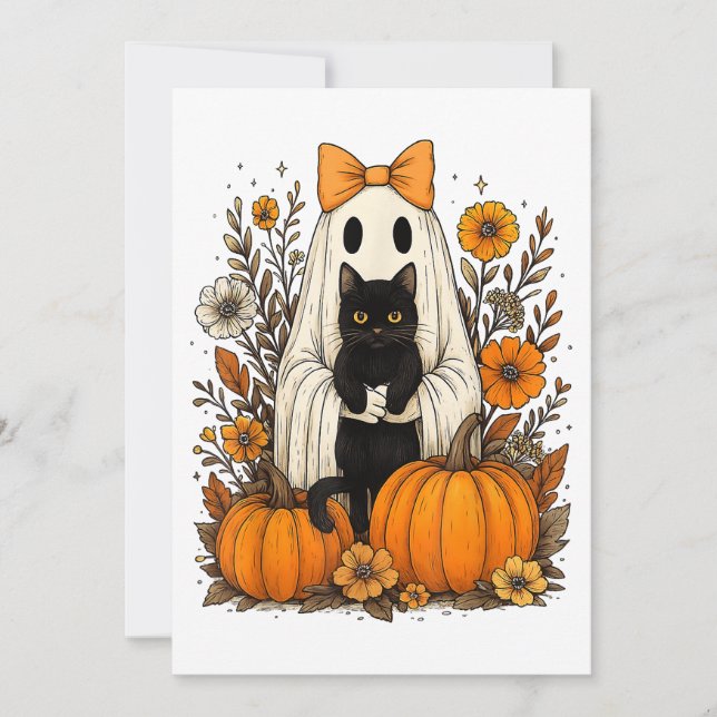 Reserva La Fecha Fantasma de Halloween sostiene gato negro (Anverso)
