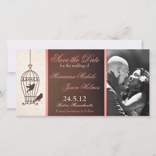 Reserva La Fecha Fantástico chocolate y rosa para la jaula de aves  (Anverso)