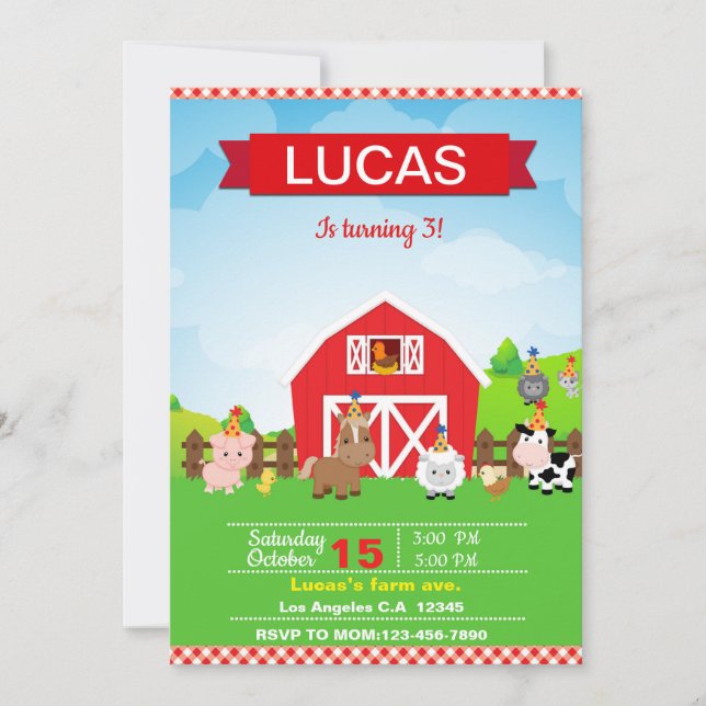 Reserva La Fecha Farm birthday invitation for boy (Anverso)
