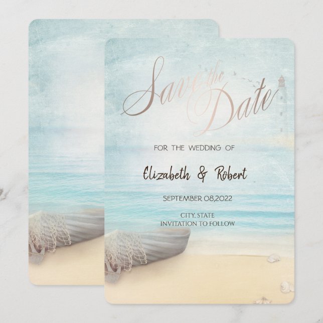 Reserva La Fecha Faro De Barco De Playa Ahorra La Fecha (Anverso / Reverso)