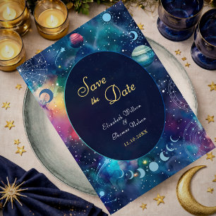Reserva La Fecha Fases lunares celestes de boda galáctica moderna