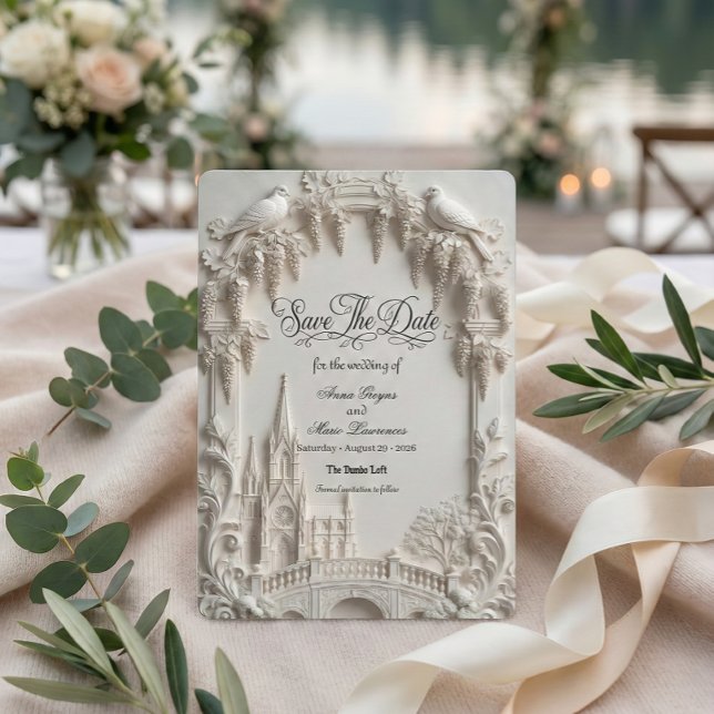 Reserva La Fecha Faux 3D Embossed Relief Cream Baroque Cathedral (Subido por el creador)