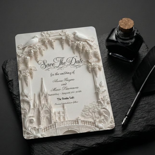 Reserva La Fecha Faux 3D Embossed Relief Cream Baroque Cathedral (Subido por el creador)