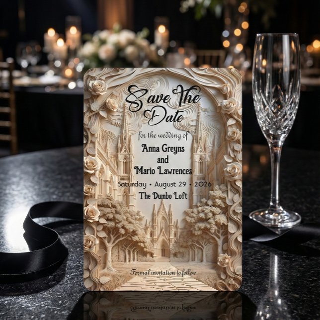 Reserva La Fecha Faux Embossed Cathedral Arch Floral Relief (Subido por el creador)