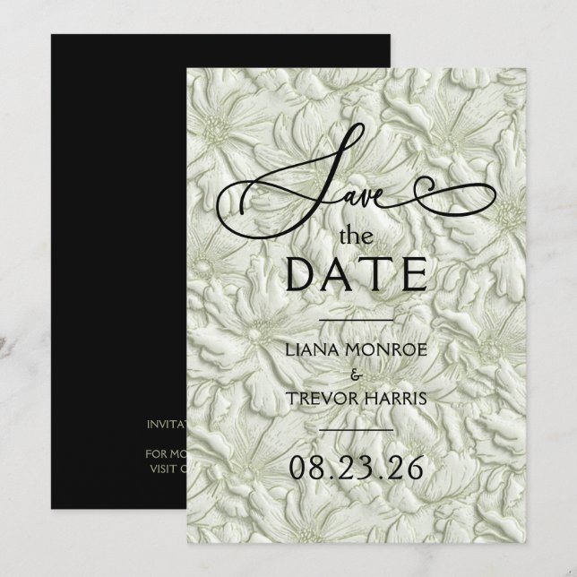 Reserva La Fecha Faux Embossed Sage Green Floral Wedding (Anverso / Reverso)