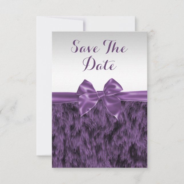 Reserva La Fecha Faux Fur & Purple Bow Cumpleaños Save The Date (Anverso)