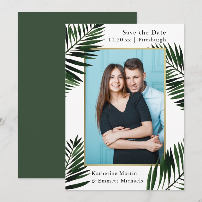 Reserva La Fecha Faux Gold Frame Green Wedding Save the Date Photo (Anverso / Reverso)