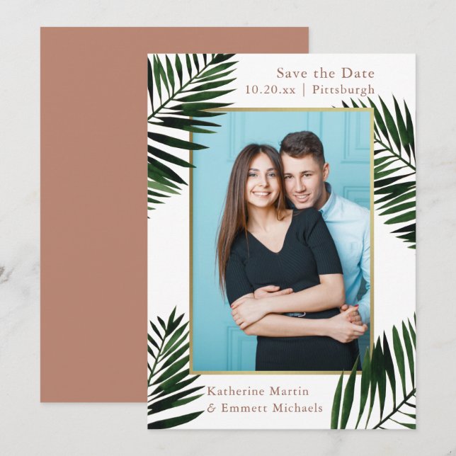 Reserva La Fecha Faux Gold Frame Terracotta Boda Foto (Anverso / Reverso)