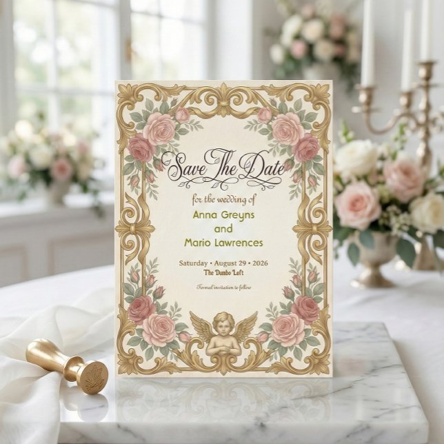 Reserva La Fecha Faux Gold Ornate Baroque Floral Frame (Subido por el creador)