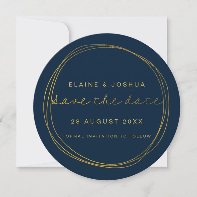 Reserva La Fecha Faux Gold Scribble Circle Save the Date (Anverso)