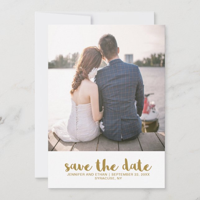 Reserva La Fecha Faux Gold Wedding Save the Date Photo (Anverso)