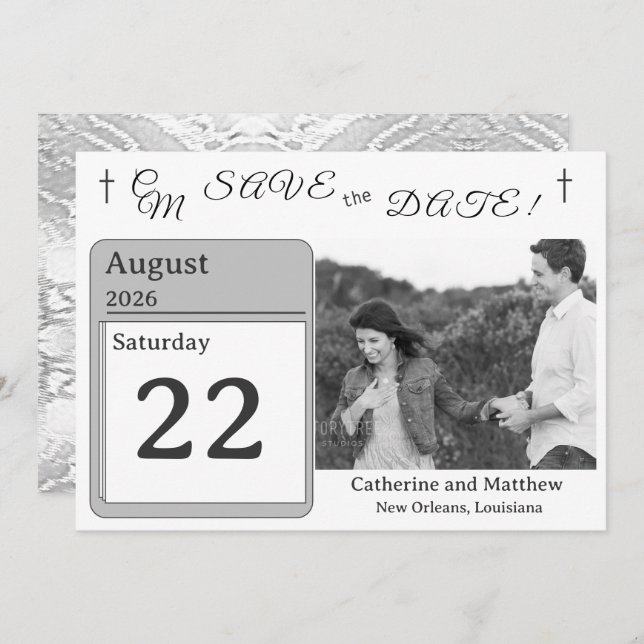 Reserva La Fecha Faux-Satin Monogrammed Save the Date (Anverso / Reverso)