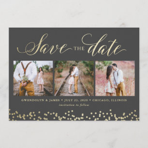 Reserva La Fecha Faux Sparkle 3 Photo Save the Date Card