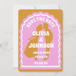 Reserva La Fecha Fecha audaz del arco ondulado retro amarillo minim