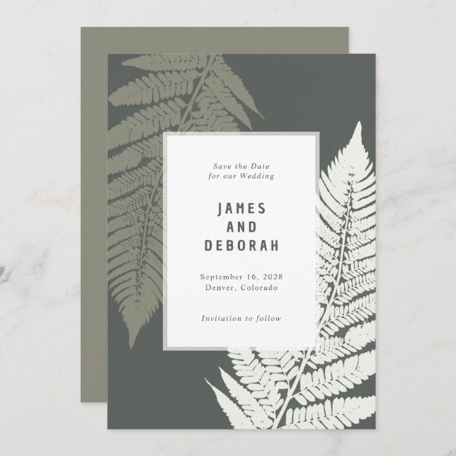 Reserva La Fecha Fern Botanical Modern Minimal Woodland Boda (Anverso / Reverso)