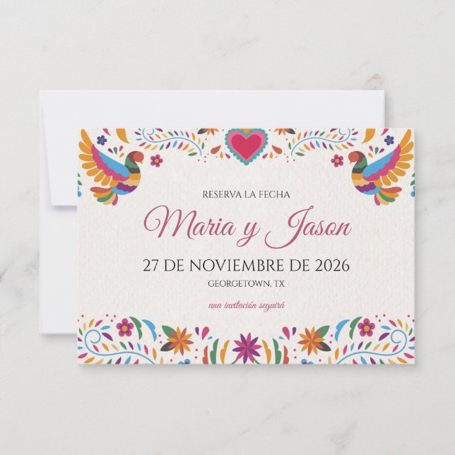 Reserva La Fecha Fiesta Colorful Flowers Botanical Spanish Wedding (Anverso)