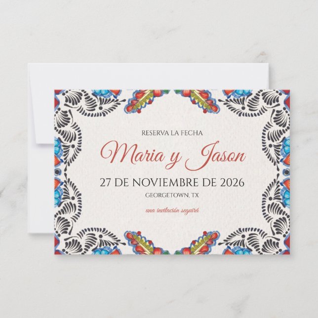 Reserva La Fecha Fiesta Colorful Flowers Botanical Spanish Wedding (Anverso)