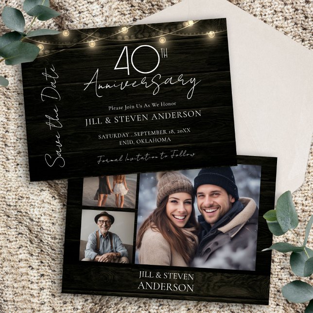 Reserva La Fecha Fiesta de aniversario 40 Rusticas Luces de Madera (Subido por el creador)
