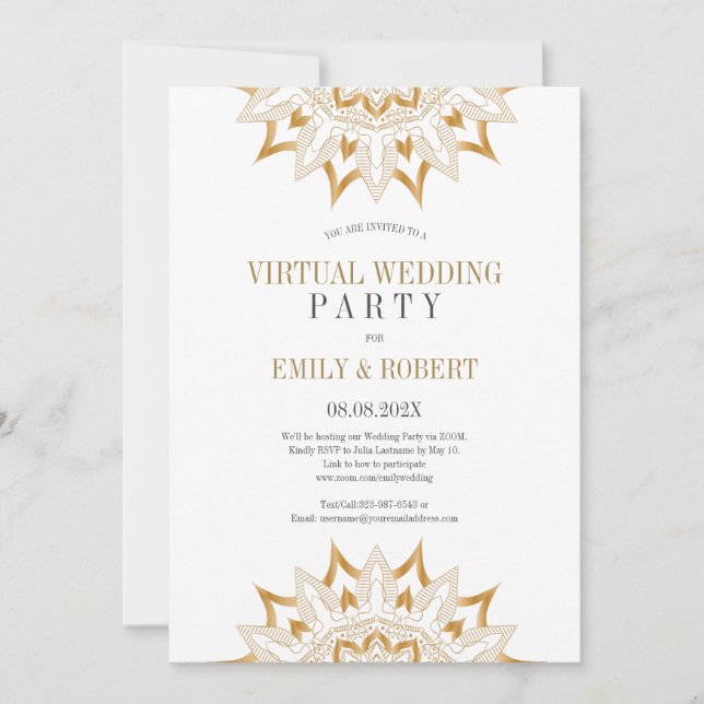 Reserva La Fecha Fiesta de boda virtual de Mandala dorada (Anverso)