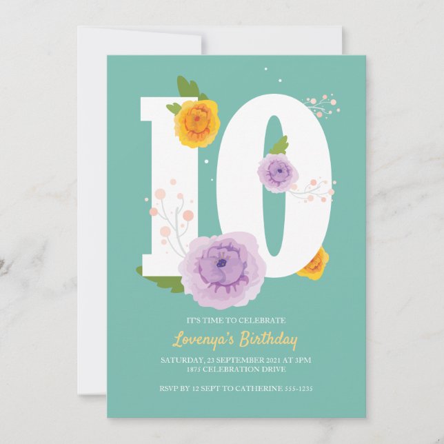 Reserva La Fecha Fiesta de cumpleaños 10 del Floral Spring Garden (Anverso)