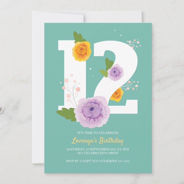 Reserva La Fecha Fiesta de cumpleaños 12 de primavera con acuarela  (Anverso)