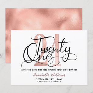 Reserva La Fecha Fiesta de cumpleaños 21 de la moda Rose Gold