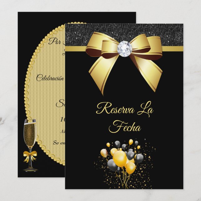 Reserva La Fecha Fiesta de cumpleaños de elegancia glamurosa (Anverso / Reverso)